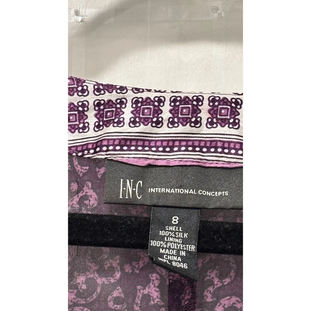 INC International Concepts Silk Purple Paisley V-Neck Bell Sleeve Tunic Dress 8